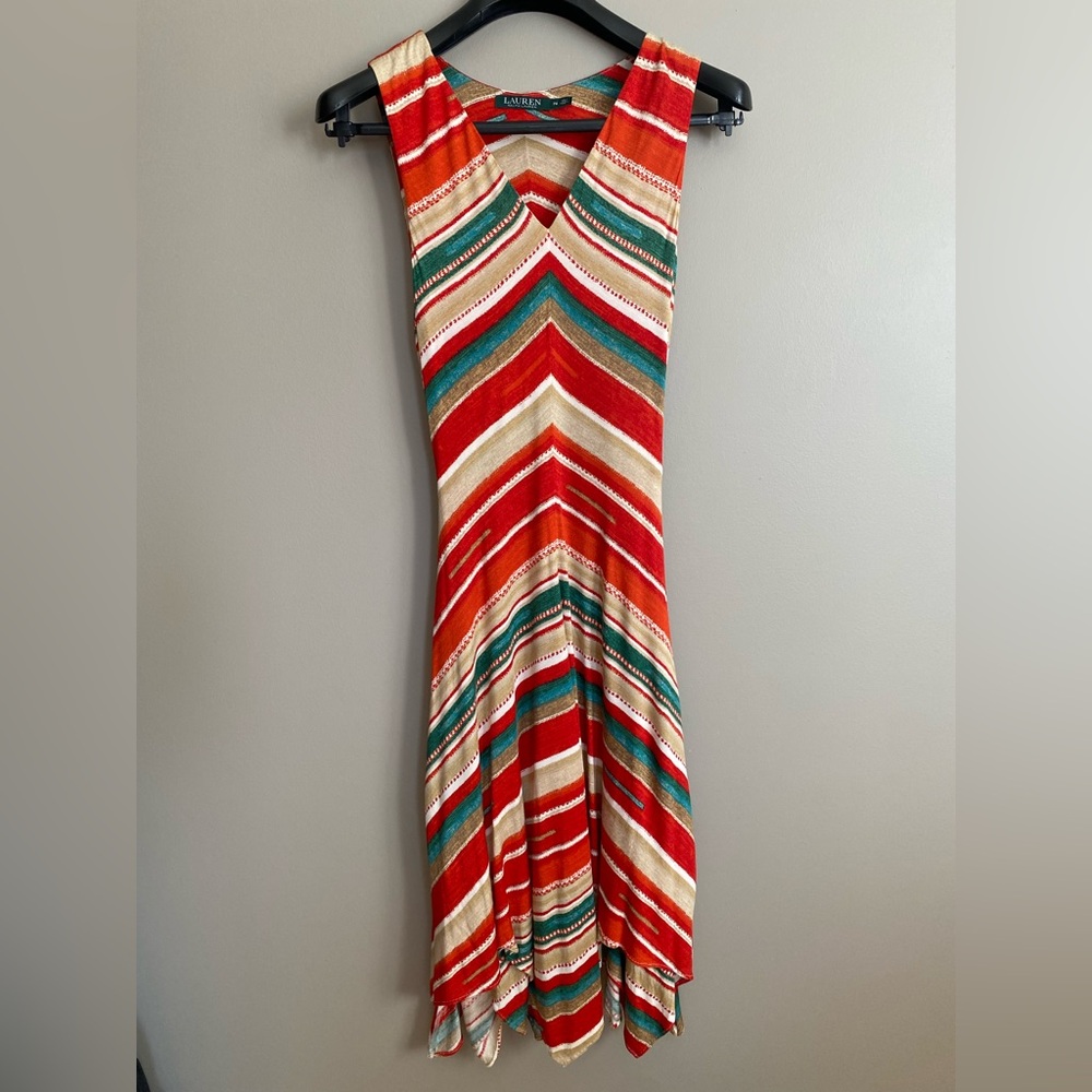 Lauren Ralph Lauren Dress Multi-Coloured Handkerchief Striped Sleeveless Size MP
